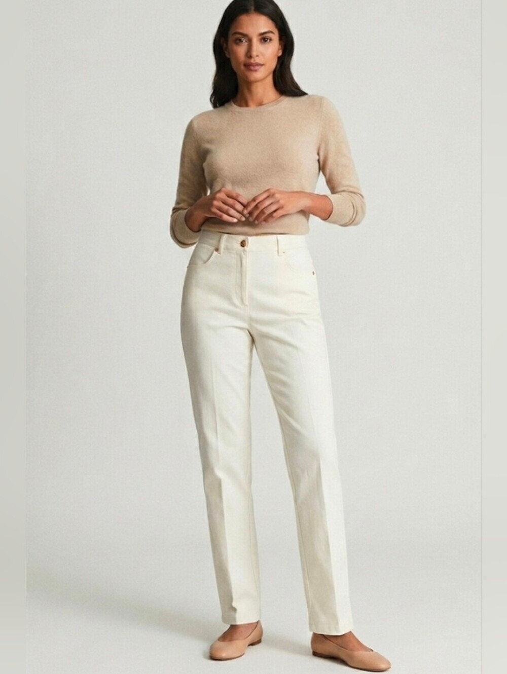 St. John White Dress Pants with Gold Logo Plaque